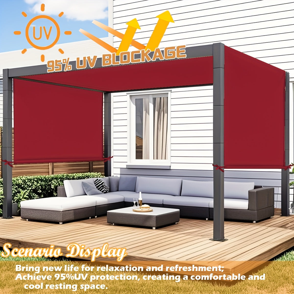 Retractable Pergola Replacement Canopy Cover, 105-Inch Width with Eight Colors and Three Length Options
