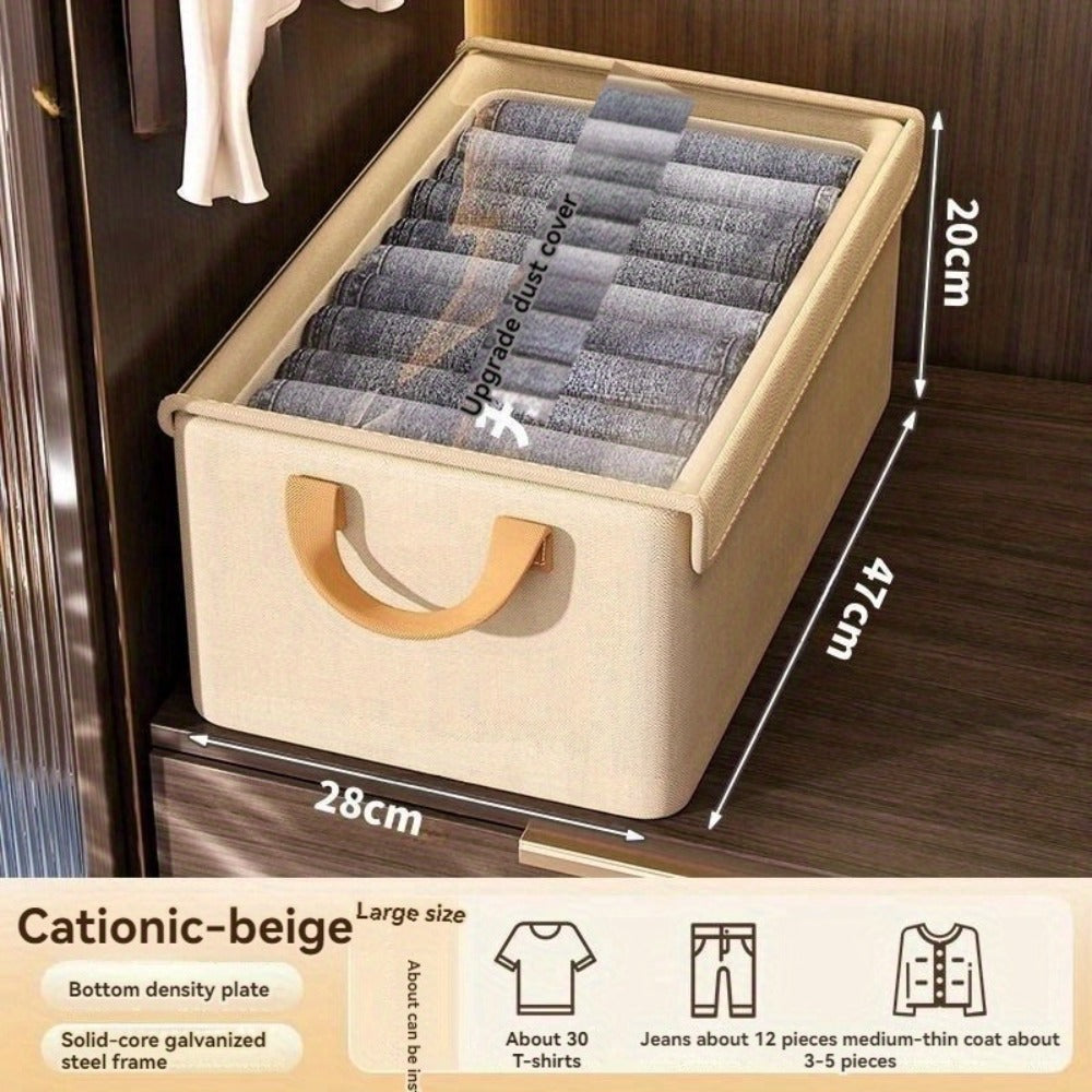 Foldable Storage Box for Clothes & Pants – Collapsible Wardrobe Organizer Basket for Dormitory, Closet & Under-Bed Storage | Space-Saving Folding Bin in Gray, Denim Blue & Beige