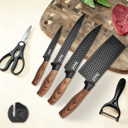Kitchen Knife Set 3- or 7-Piece Stainless Steel with Black Handles, Sharpener and Poultry Shears Options