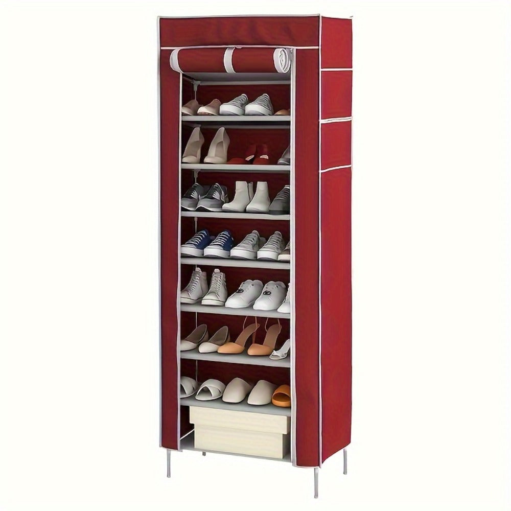 10-Layer Shoe Rack with Dust Cover – Non-Woven Portable Shoe Cabinet Organizer for Entryway, Bedroom & Dormitory Storage