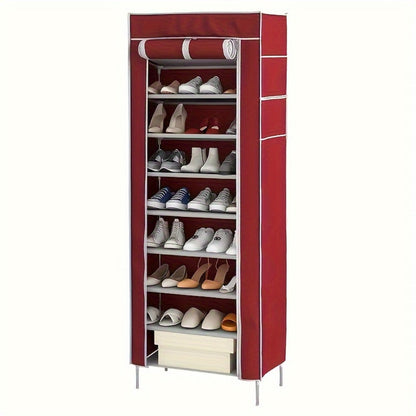 10-Layer Shoe Rack with Dust Cover – Non-Woven Portable Shoe Cabinet Organizer for Entryway, Bedroom & Dormitory Storage