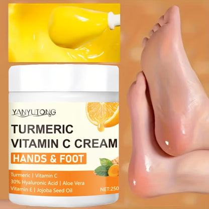 250g Turmeric and Vitamin C Hands-and-Feet Cream Jar with Hyaluronic Acid and Aloe Labeling