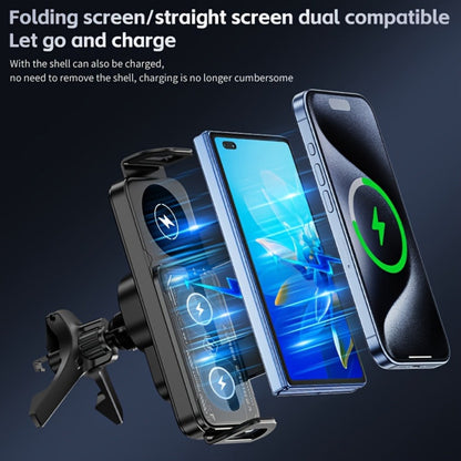 Car Wireless Charger Mount for Samsung Galaxy Z Fold 15W Auto-Clamping Fast Charging Holder – 360° Rotating Ball Joint, Air Vent & Center Console Mount, Super Capacitor Power-Off Delay | All Qi Phones