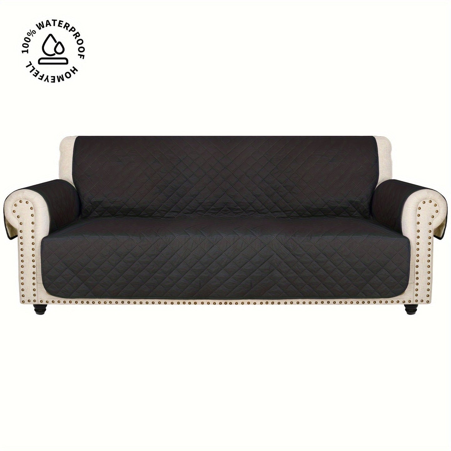 Sofa Cover Waterproof Quilted Microfiber Three-Seat Panel Set with Two Foam Tubes, Straps and Side Pocket
