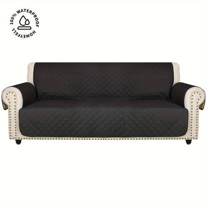 Sofa Cover Waterproof Quilted Microfiber Three-Seat Panel Set with Two Foam Tubes, Straps and Side Pocket