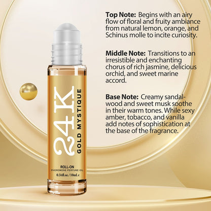 Men's Cologne 24K Infused Roll-On Perfume Oil, 0.34 Fl Oz Gold-Tone Travel Bottle with Fruit & Fresh Selection