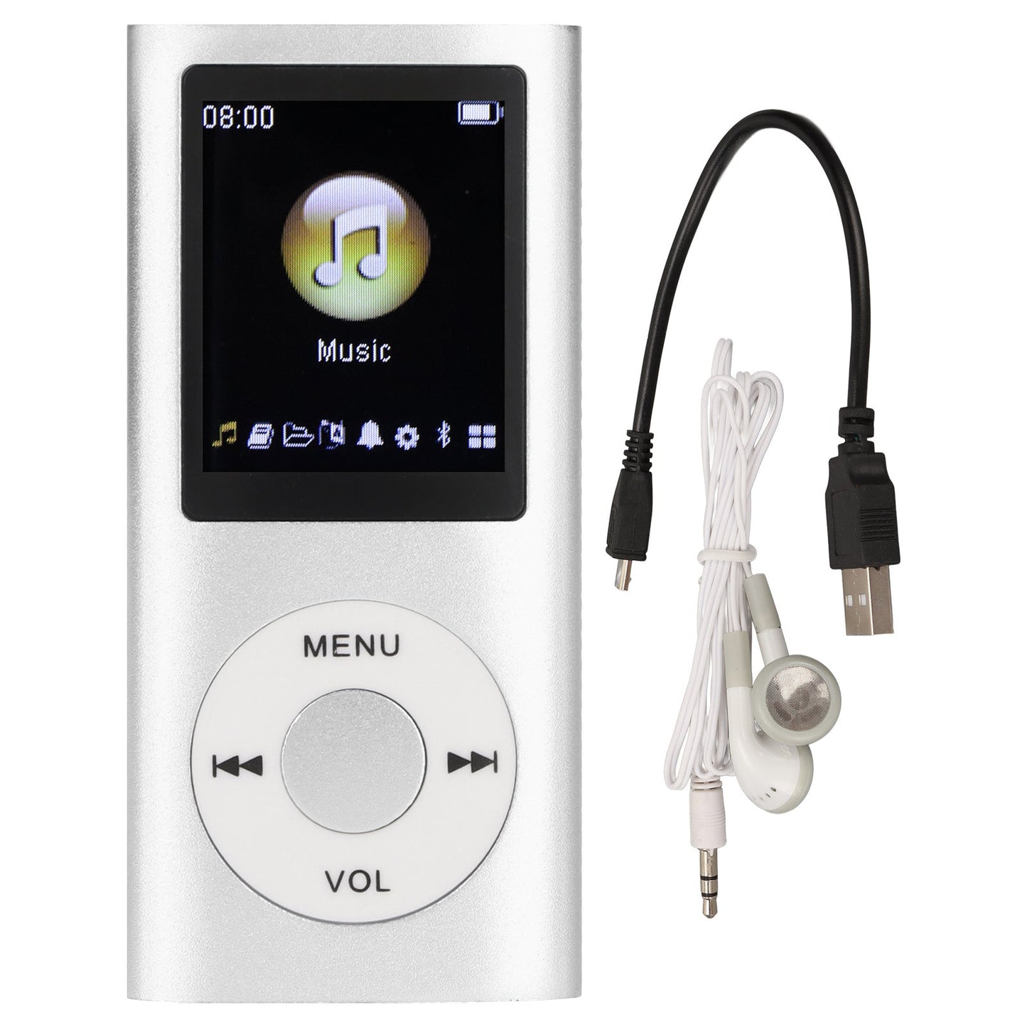 Slim MP3 Player with 64GB Card Support, 1.8-Inch LCD, Earphones and Cable in Silver, Black, Blue or Green