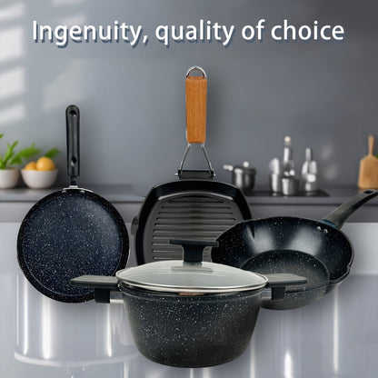 Non-Stick Cookware Set 4pcs Aluminum Frying Pan Kitchen Cooking Set Even Heat Distribution Easy Clean for Sauteing Searing Frying Everyday Home Cooking Black