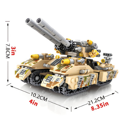 1628-Piece 8-in-1 Tank Building Block Model with White, Yellow, Bagged and Boxed Checkout Options