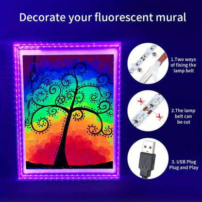 UV Black Light Bars & Strips 8-Piece Set – 385-400nm USB Powered 5V LED Blacklight for Glow Party, Halloween, Neon Party, Body Paint & Fluorescent Art (4x32cm + 4x250cm)