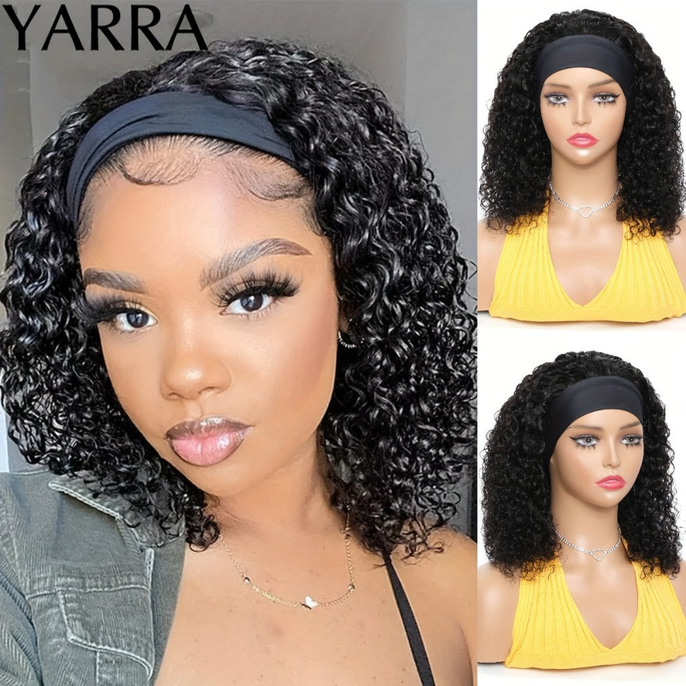 Kinky Curly Headband Human Hair Wig in Natural Color with 14-, 16- or 20-Inch Length Options