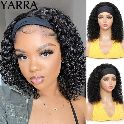 Kinky Curly Headband Human Hair Wig in Natural Color with 14-, 16- or 20-Inch Length Options