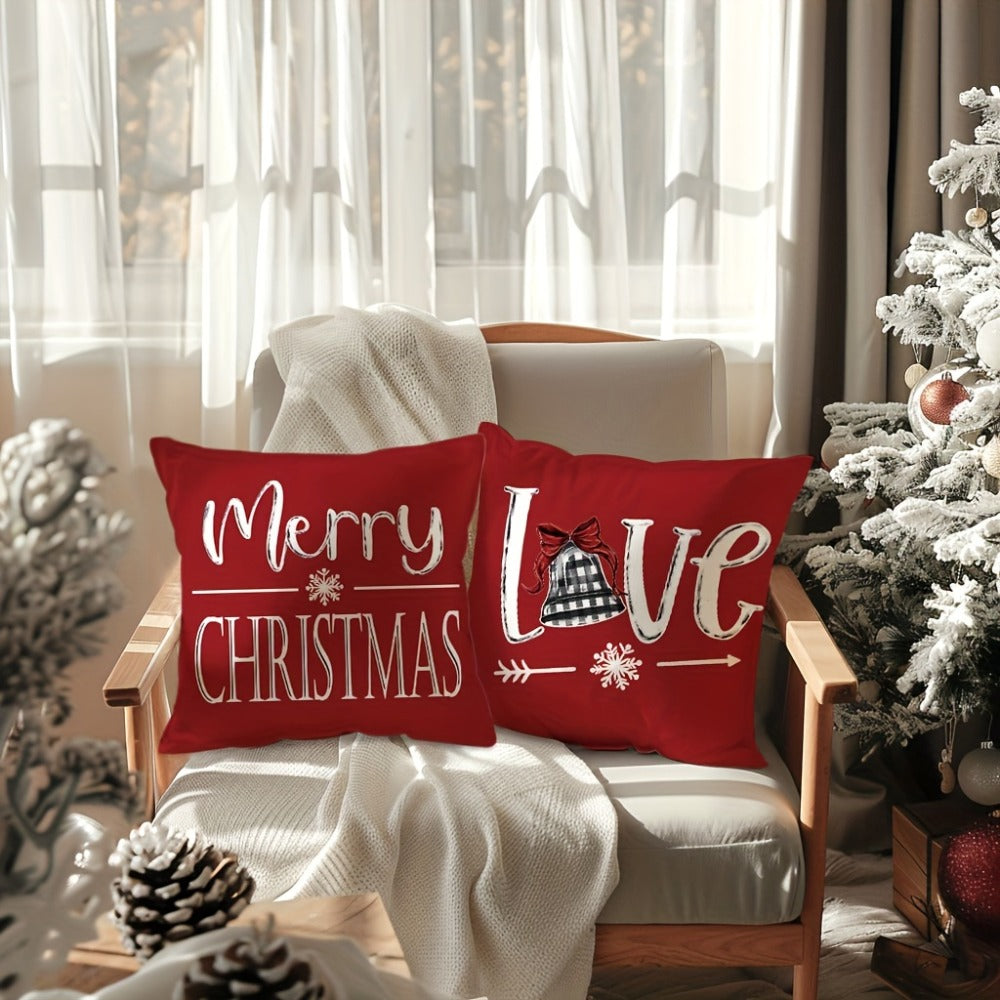 Four-Piece Christmas Pillow Cover Set, 17.72 x 17.72 Inches with Reindeer, Snowman and Holiday Typography