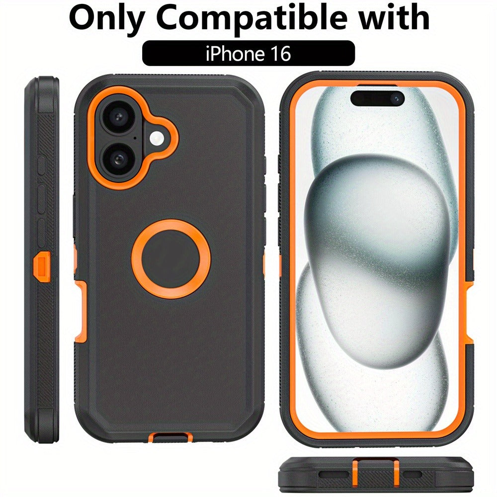 Phone Case Dual-Layer TPU and PC Hybrid Cover for iPhone 16 Plus in Black, Orange or Green