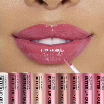 Lip Gloss Set by PECOLORS with 9 Nude and Pink Creamy Lip Colors, Tube Applicators and Display Box