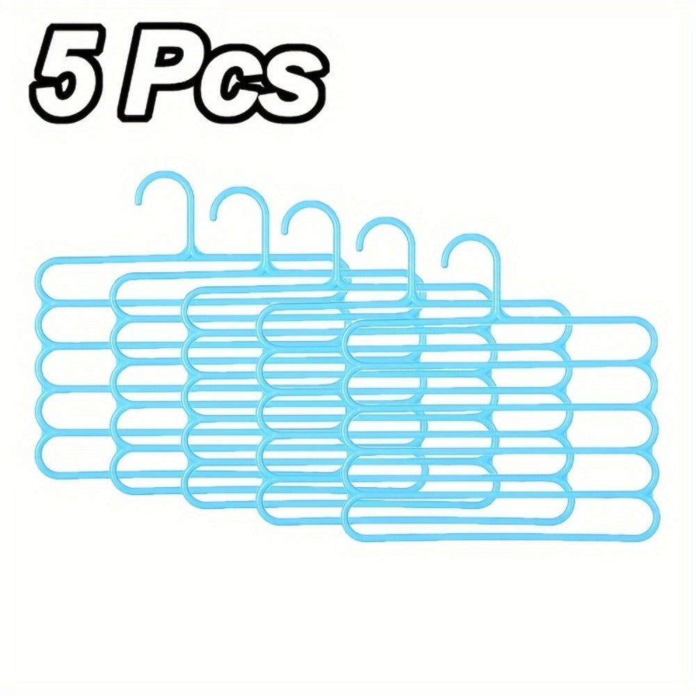 Five-Layer Vertical Pants Hanger Set with Five Blue Multi-Tier Racks for Closet Storage and Scarves