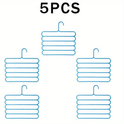 Five-Tier Pants Hangers, 5-Piece Set in Blue, Pink or Green with Horizontal Space-Saving Garment Bars