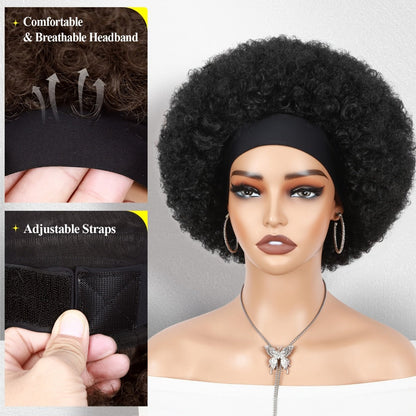 6-Inch Afro Curly Headband Wig in Four 1B, 4, 1B30 and 27/33A Protected Color Options for Styling