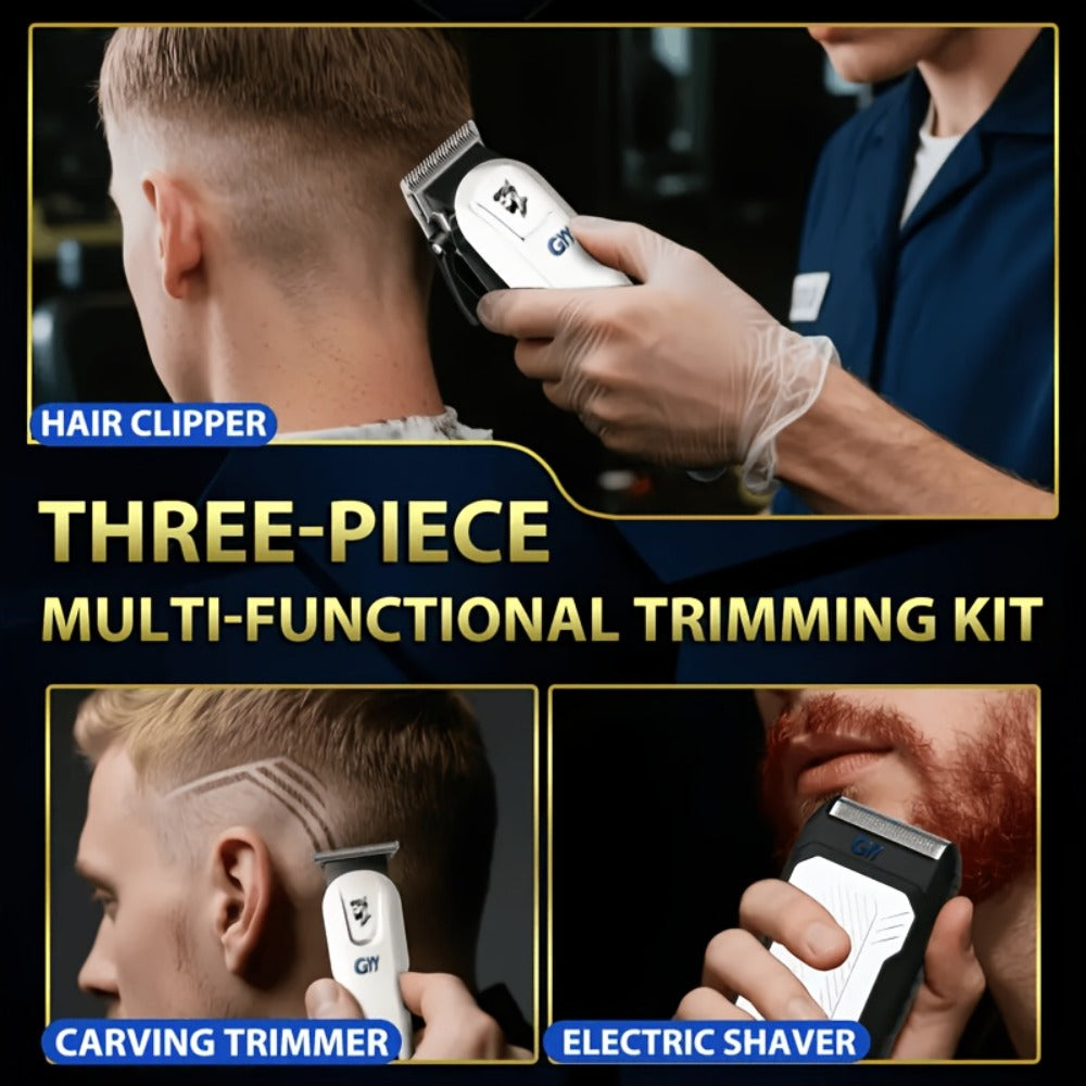 Hair Clipper Kit with Scissors for Home & Salon — Professional Stainless Steel Blade, Digital Display, USB Rechargeable Hair Cutting Set, Complete Grooming Kit, Gift for Father's Day & Birthdays