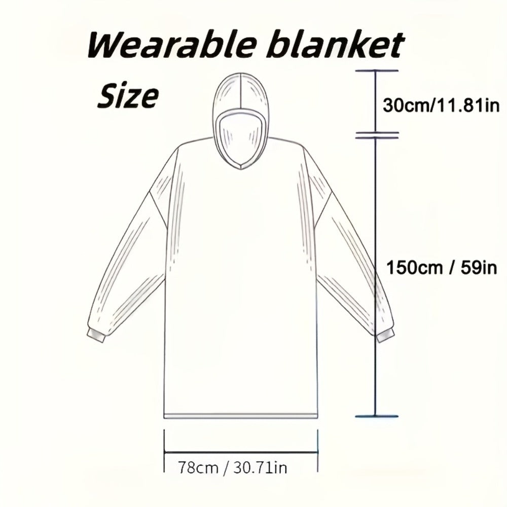 Plaid Fleece Wearable Hooded Blanket – 400gsm Warm Cozy Oversized Hoodie Bedspread, Machine Washable, 4 Colors, 70" Length