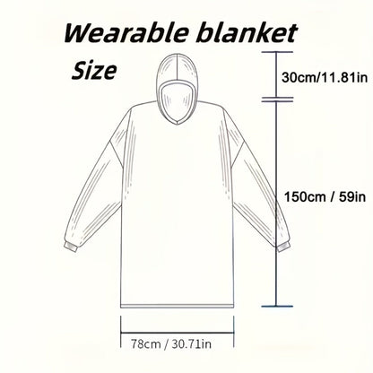 Plaid Fleece Wearable Hooded Blanket – 400gsm Warm Cozy Oversized Hoodie Bedspread, Machine Washable, 4 Colors, 70" Length