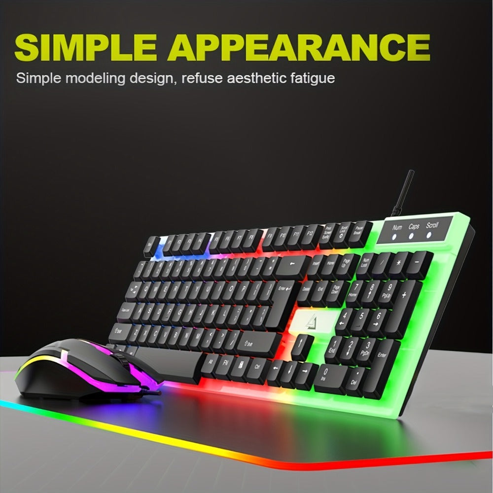 Gaming Keyboard and Mouse Combo Wired Backlit Mechanical-Feel Keys Optical Mouse Ergonomic USB Set for PC Laptop Desktop Home Office Quick Function Keys ABS Build