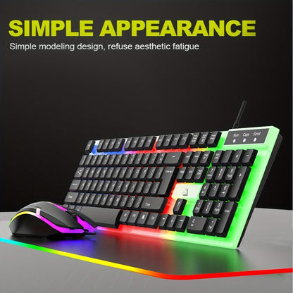 Gaming Keyboard and Mouse Combo Wired Backlit Mechanical-Feel Keys Optical Mouse Ergonomic USB Set for PC Laptop Desktop Home Office Quick Function Keys ABS Build