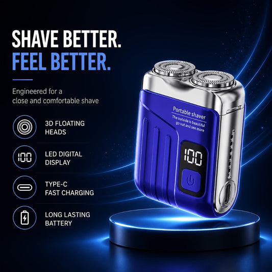 Electric Shaver Mini Dual-Head Rotary Razor with USB Charging, One-Button Control and Eleven Style Options