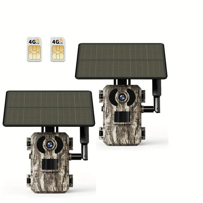 4G LTE Solar Trail Camera – 2K 1440p, No-Glow Night Vision 75ft, 0.2s Trigger, Built-in SIM, Remote Viewing, Wildlife Hunting Camera