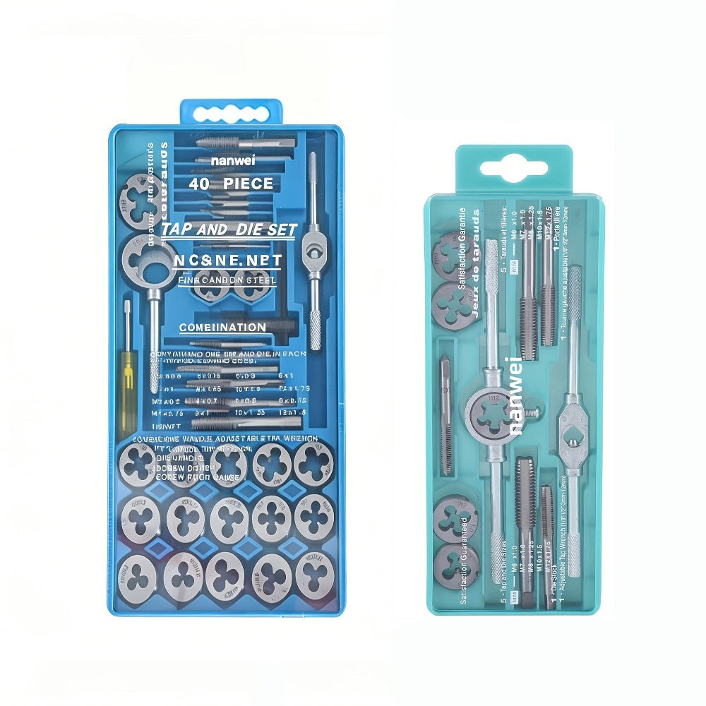 Metric Tap and Die Threading Set with M3 to M12 Sizes in 12- or 40-Piece Storage Case Configurations