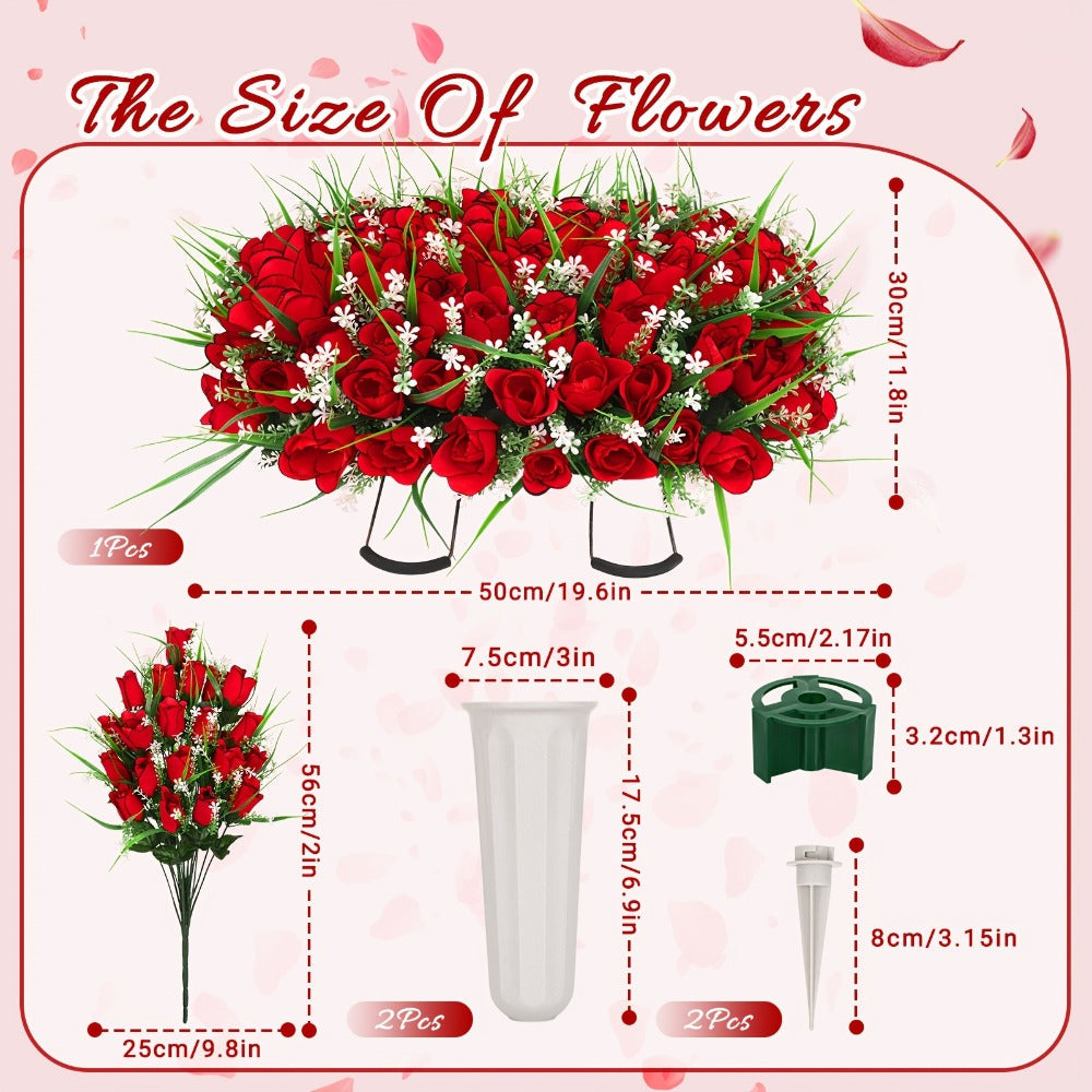 Artificial Cemetery Grave Flowers Silky Rose Bouquet Memorial Decoration