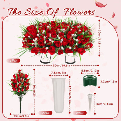 Artificial Cemetery Grave Flowers Silky Rose Bouquet Memorial Decoration