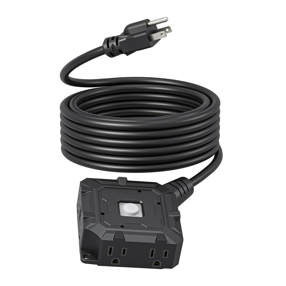 Heavy Duty Extension Cord 25ft 6-Outlet SJTW 14AWG with Protective Cover & On/Off Switch – Outdoor Indoor Power Strip Cord for Workshop, Garage, Christmas Lights, Tools