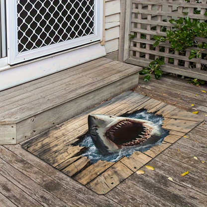 Shark Door Mat Non-Slip Washable Polyester Flannel Rug for Entryway Bathroom Bedroom Living Room Kitchen Porch Laundry RV Ocean Sea Design
