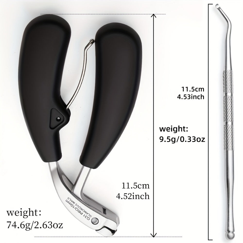Two-Piece Nail Tool Set with Black-Handle Clipper and Slim Angled Detail Tool in Fitted Shapes