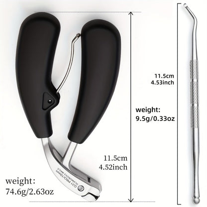 Two-Piece Nail Tool Set with Black-Handle Clipper and Slim Angled Detail Tool in Fitted Shapes
