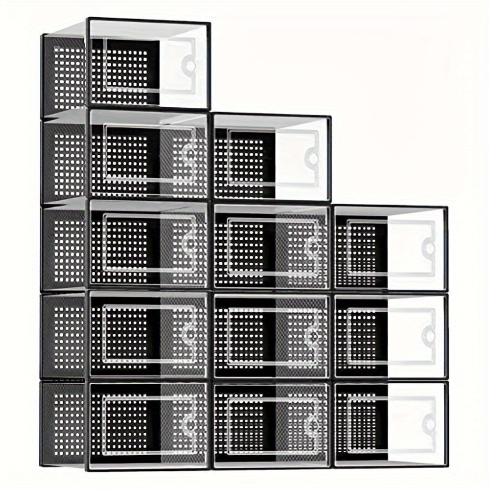 Transparent Stackable Shoe Boxes with Lid – Foldable Clear Sneaker Storage Organizer (6/24pcs)