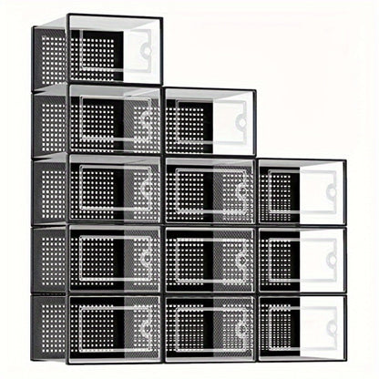 Transparent Stackable Shoe Boxes with Lid – Foldable Clear Sneaker Storage Organizer (6/24pcs)