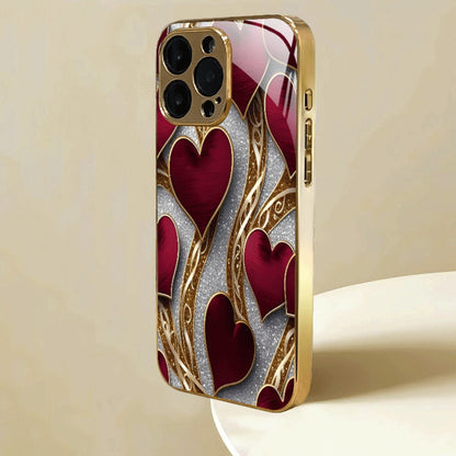 Phone Case Red and Gold Heart Pattern Slim Cover for Select iPhone and Samsung Galaxy Models