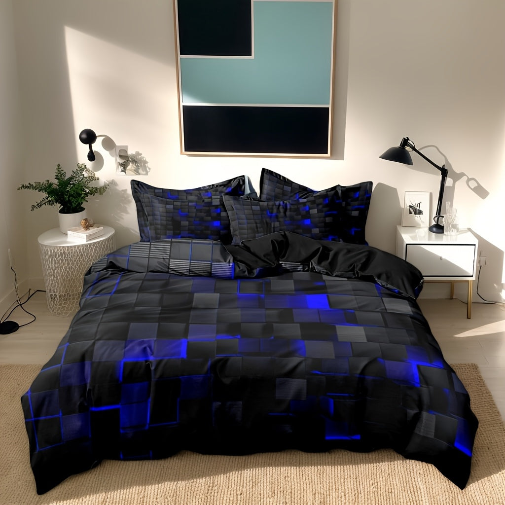 3-Piece Duvet Cover Set with Dimensional Geometric Cube Print, Zipper Closure and Five Color Options