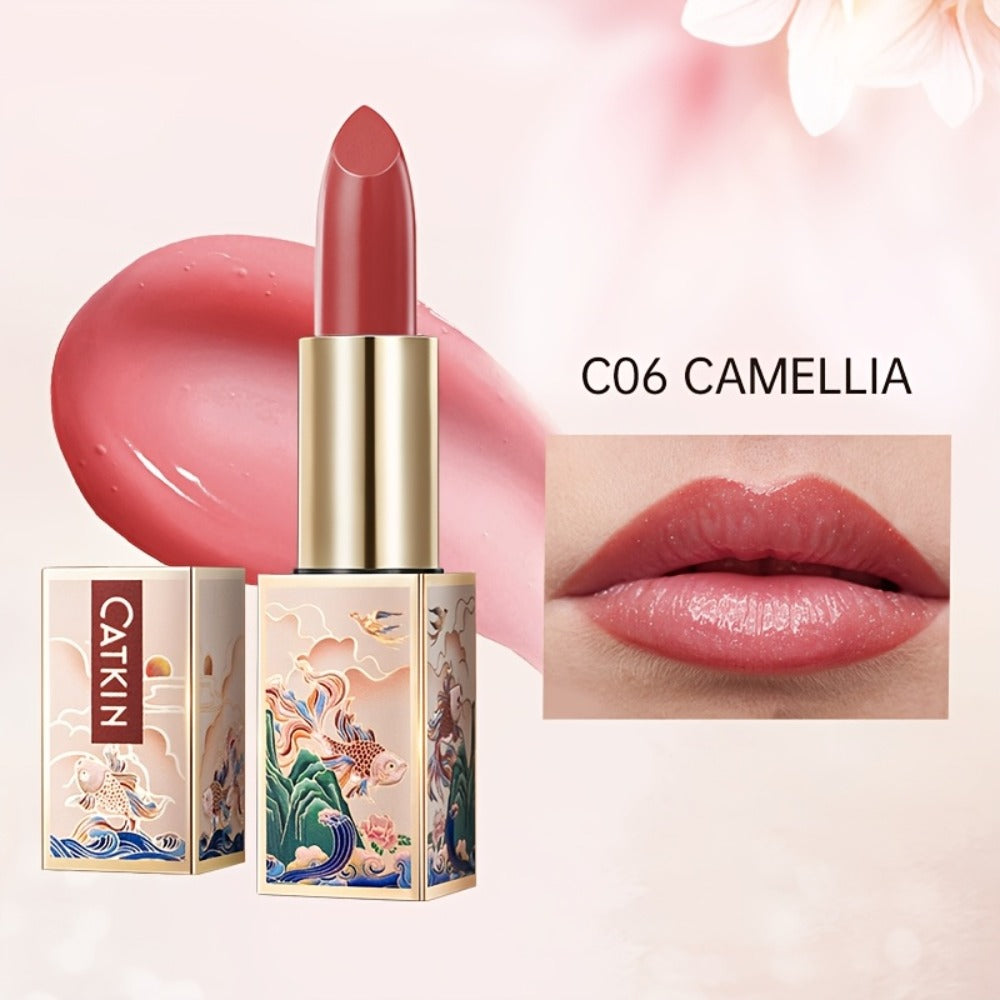 Lip Balm CATKIN Tinted Stick with Five Named Shade Options, Glossy Finish and Floral Packaging