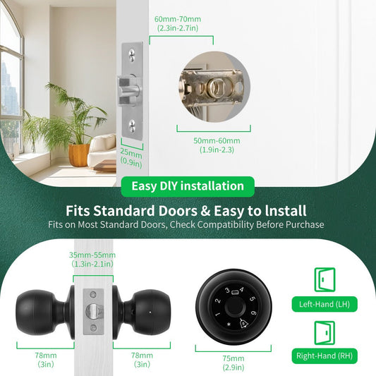 Smart Door Lock Tuya Five-Method Spherical Knob with Fingerprint App IC Card Password and Key
