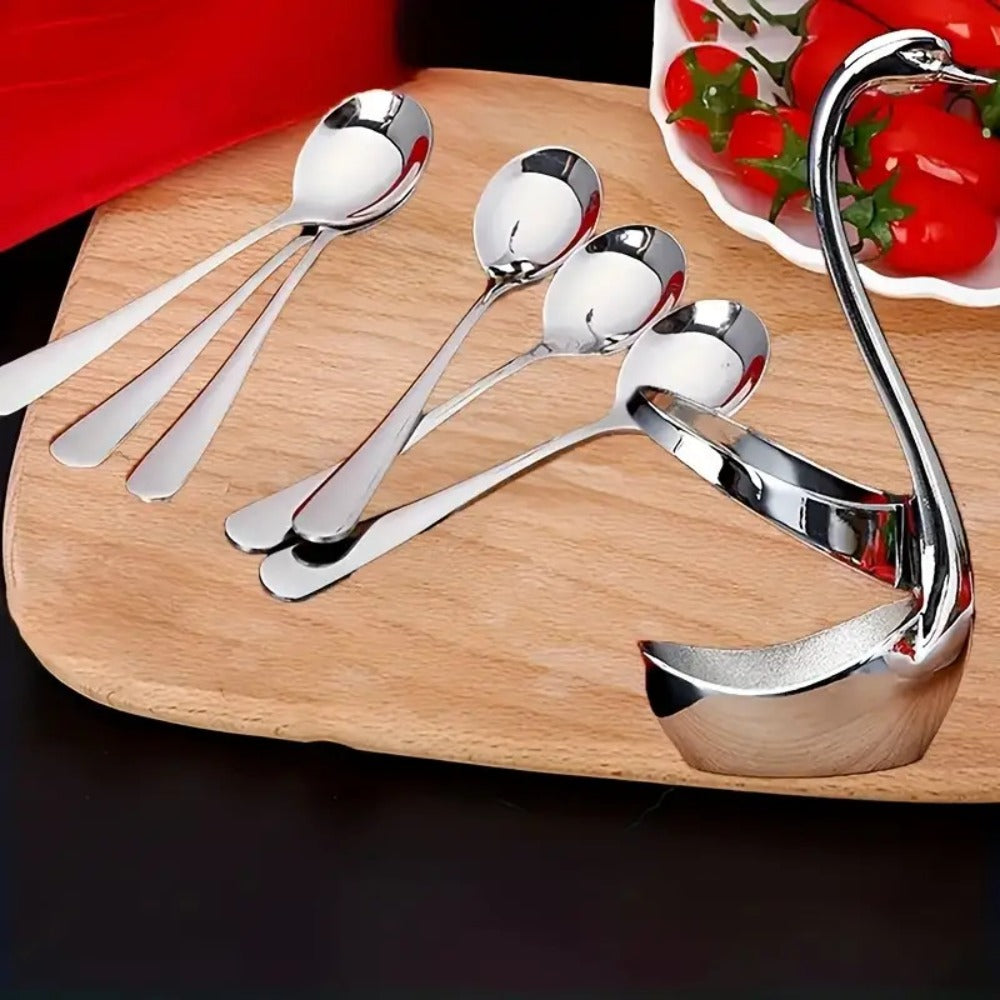 Stainless Steel Swan-Shaped Cutlery Rack and Decorative Plate Holder for Dining Tables and Parties
