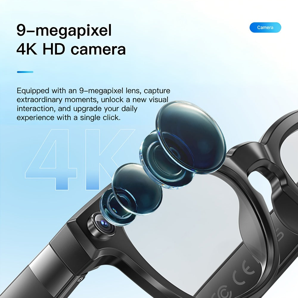 ChatGPT Smart Glasses 4K Camera 16GB – AI Real-Time Translation 150+ Languages, Voice Assistant, Wireless Calling & Music, Video Recording Wearable Tech for Men Women Travel Business