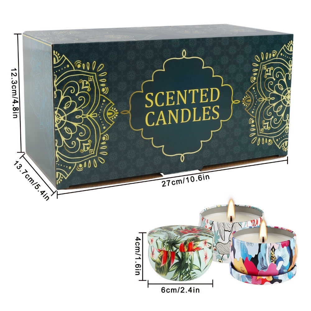 24-Piece Rain-Scent Candle Set with Lidded 2.5oz Decorative Metal Travel Tins and Fragrance Labels
