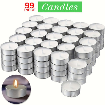 Tea Light Candles Unscented White - 49 or 99 Pack Smokeless Wax Tealights 2. Burn for Weddings, Christmas