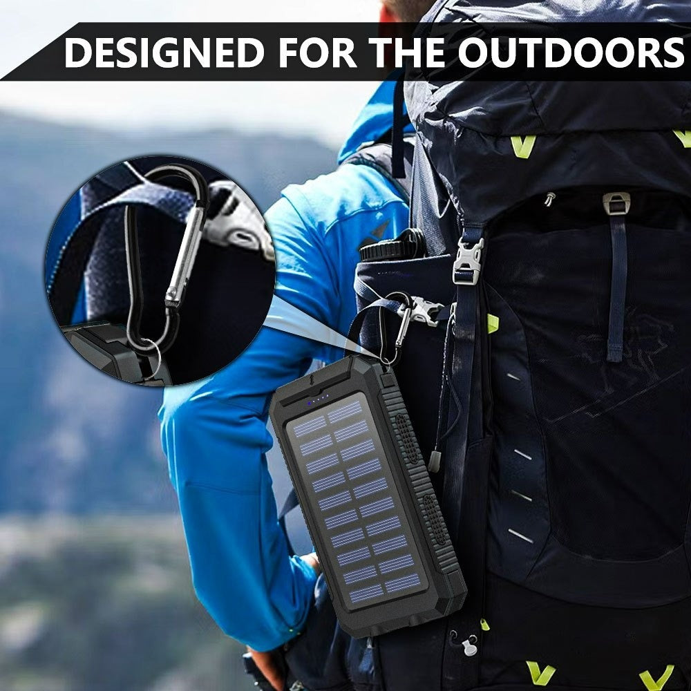 Solar Power Bank, 45800mAh QC3.0 Dual-USB Charger with Solar Panel, LED Flashlight and Five Color Options