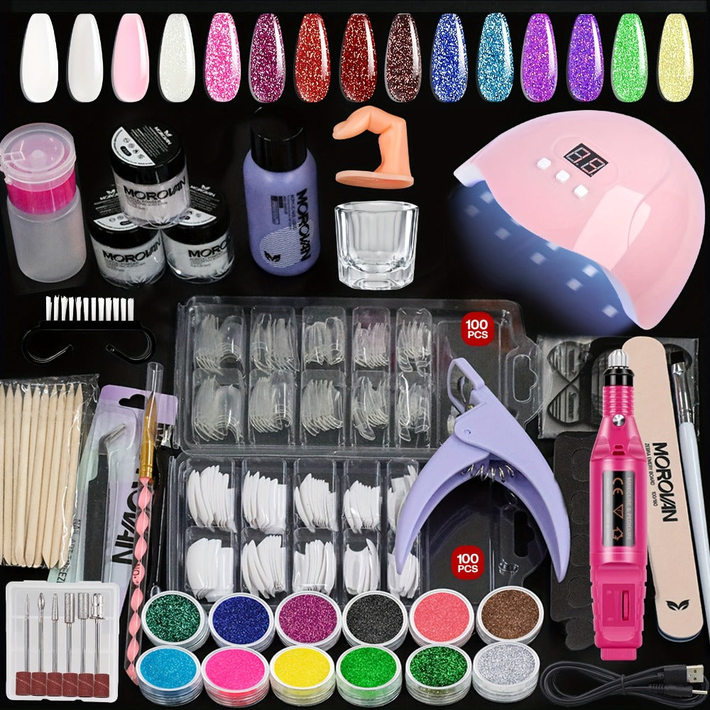Complete Acrylic Nail Kit with Drill & UV Light for Beginners – Full Starter Set Everything Included for Nail Extensions Sculpting Salon-Quality DIY Manicure