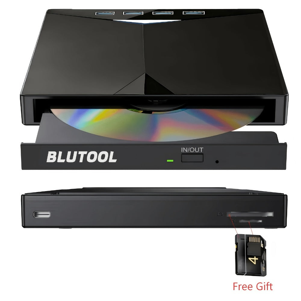 7-in-1 External DVD Drive USB 3.0 with 4 USB Ports & Dual TF/SD Card Reader - High-Speed CD/DVD Burner for Laptop Mac PC, Compatible with Windows 11/10/8/7, Linux, Plug and Play, Office Travel