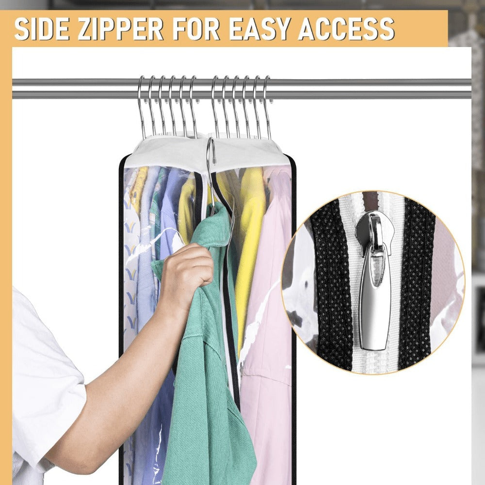 Transparent Zippered Garment Bag Covers in a Three-Piece Set with 32-, 40-, 50- or 60-Inch Sizes